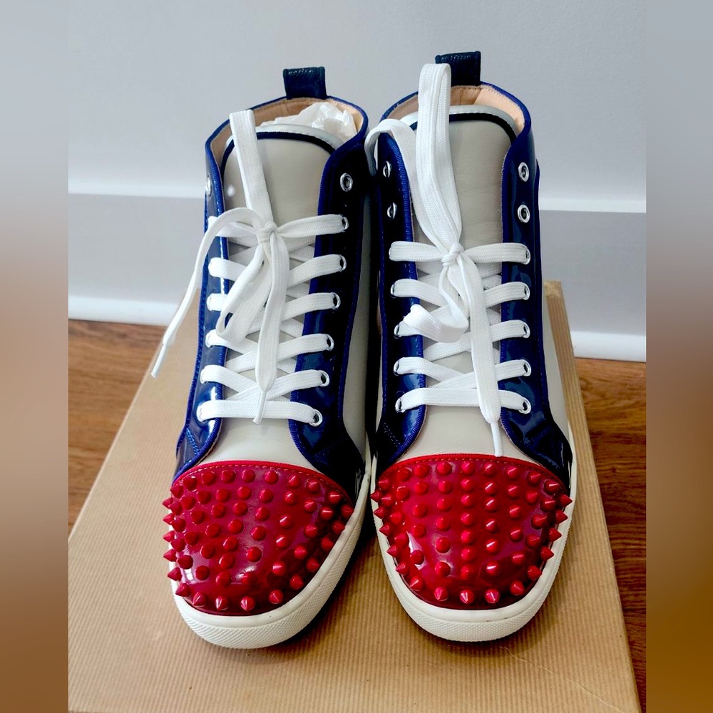 Christian Louboutin Lou Spikes Flat Pat/Calf/C Caviar/SP/GG - SZ 45